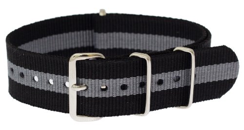 20mm [ Black / Gray ] Nylon Nato Watch Band Military Strap G10 | Timex Weekender Replacement Strap