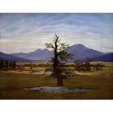 Professionally Framed Caspar David Friedrich (Einsamer tree (in the morning the village landscape lighting, landscape resin)) Art Poster Print - 11x17 with RichAndFramous Black Wood Frame