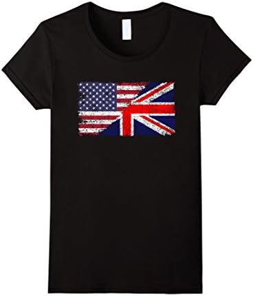 Women's USA British Flag Union Jack T Shirt Anglo-American TShirt XL Black