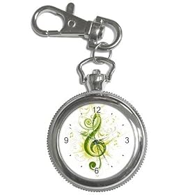 Key Chain Watch of Green Treble Music Clef