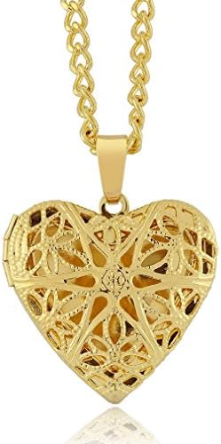 Pink Cookie 1" Golden Plated Tone Filigree Heart Shaped Locket Pendant Necklace With 18" Chain