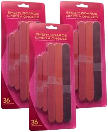Professional Quality Emery Boards in Assorted Sizes, 36 Count, Fine and Coarse Texture (3 Pack - 108 Total)