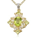 18k Yellow Gold Plated Sterling Silver Genuine Peridot, White Topaz and Diamond Accent Diamond Shape Pendant, 18