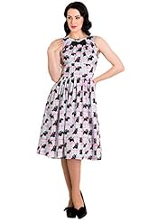  Cotton/Elastane Checkered Print Plaid Print Polka Dot Print Flared-Skirt  Dress With a Bow(s)
