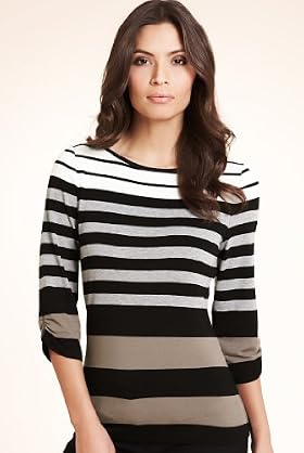 Slash Neck Block Striped Jersey Top
