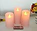 Adoria Large Pink Candles Flameless Set 3,Real Wax Pillar Candles Remote and Timer-Dia3.15 xH4/5/6