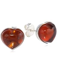 Sterling Silver Amber Heart Earrings
