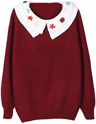 Azbro Sweet Embroidery Women Knit Sweater with Peter Pan Collar