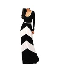 Rayon Striped Print Zig Zag Empire   Waistline Summer Long Sleeves Party Dress/Maxi Dress 