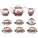 Set of 15 Red and White Porcelain Tea Set