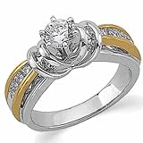 14K Two Tone Crown Shaped Diamond Engagement Ring (Center stone is not included)