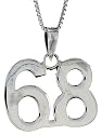 3/4' (18 mm) Sterling Silver Number "68" Pendant