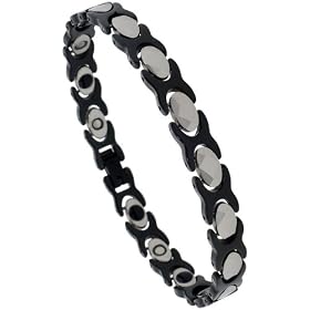 7.5 in. Tungsten Carbide & Ceramic 2-Tone (Black & Gun Metal) XO Magnetic Bracelet w/ Diamond-shaped Facets, 5/16 in. (8mm) wide