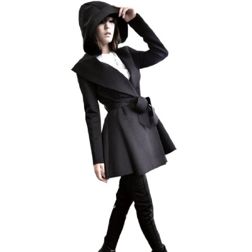 Fancy Dress Store Women's Hooded Coat Trench Outerwear Dress with Belt