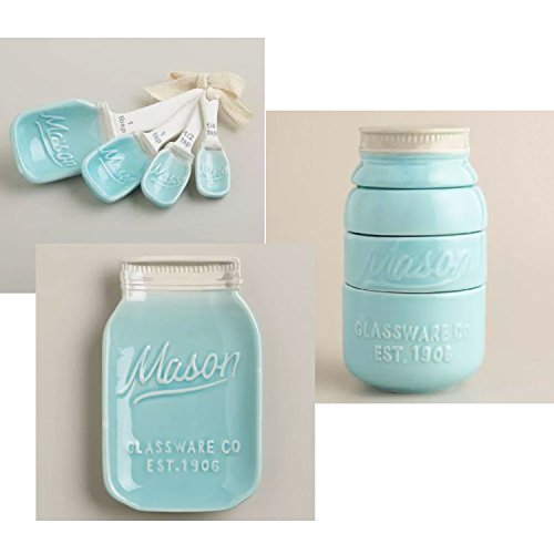 Mason jar ceramic kitchenware 3 piece set: spoon rest, measuring …