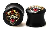 Pair of Licensed Ed Hardy Acrylic Signature Logo Design Fake Plugs TIGER Logo - 0g