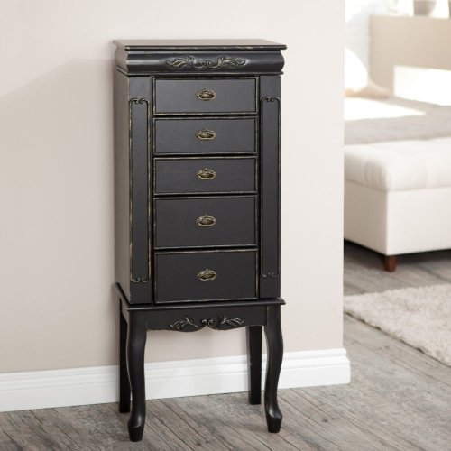 Shabby Chic Black Jewelry Armoire, 16L x 10W x 40H in.