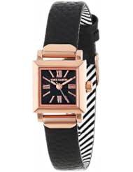 Vince Camuto Womens VC/5064RGBK Rose Gold-Tone Square Black Leather Strap Watch