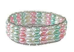 Pearl Bracelet with 4 Rows of Multi-Colored, Freshwater Pearls and Sterling Silver