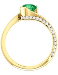 10K Yellow Gold 6.00mm Round Cut Chatham Created Emerald and Diamond Ring -- LIFETIME WARRANTY