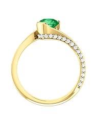 18K Yellow Gold 6.00mm Round Cut Chatham Created Emerald and Diamond Ring -- LIFETIME WARRANTY