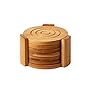 Heavy Duty Bamboo Coaster Set - Absorbs Spills and Condensation - Contemporary Design - Includes 7 Coasters and Custom Holder - Tan - 4.3 x 4.3 x 2.7 Inches