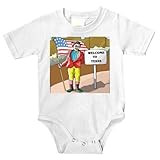 Onesie with male, man, board, Texas, welcome, abstract, wishes, sign, American, flag, holding, greeting, clown, suit by SHOPZEUS