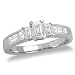 14k White Gold Emerald-Cut Diamond 3-Stone Ring w/ Channel-Set Princess-Cut Diamonds (1/3 ct, 1 cttw, G-H Color, SI2-I1 Clarity)