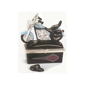 HARLEY-DAVIDSON SOFTAIL MOTORCYCLE WITH BIKER CAP PORCELAIN HINGED BOX