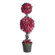 24" Pre-Lit Cranberry Berry Double Ball Topiary Tree With Clear Lights #H89080