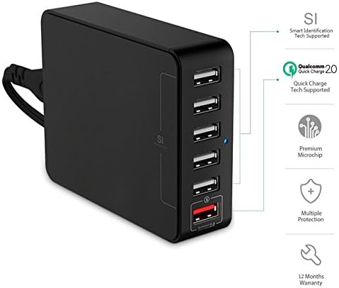 Masvoker 35W 6-Port USB Desktop Charger 2.0 &amp; Desktop Charging Station, Wall Charger, 4ft Quick Charge Micro USB Cable,for Samsung,Nexus 6,Sony Xperia Z4/Z4 Tablet,Z3,HTC One M9