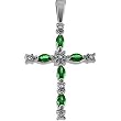 14K White Gold Tsavorite and Diamond Cross Pendant - 30.00x17.00mm