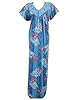 Indian Kaftan Caftan Blue Floral Printed Womans Patio Knit Nighty Dress X Large