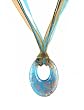 Necklace - N110 - Murano Glass Style - Open Oval Shape ~ Aqua, Copper and Silver hung on 5 Strand Organza and Cotton Cord + 2" Extension Chain