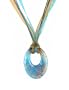 Necklace - N110 - Murano Glass Style - Open Oval Shape ~ Aqua, Copper and Silver hung on 5 Strand Organza and Cotton Cord + 2" Extension Chain