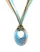 Necklace - N110 - Murano Glass Style - Open Oval Shape ~ Aqua, Copper and Silver hung on 5 Strand Organza and Cotton Cord + 2" Extension Chain