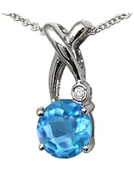 Tommaso Design (tm) X Shape Designer Inspired Pendant with Diamond and Checkerboard Cut Genuine Blue Topaz