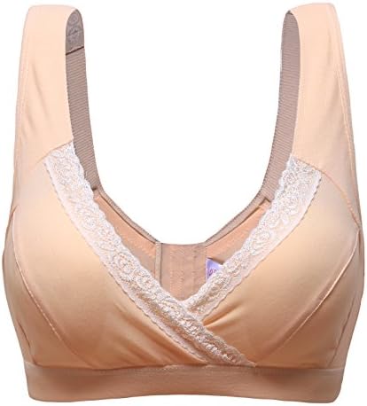 Unilove Wirefree Maternity Nursing Bra Seamless Adjustable Cotton Sleep Bralette with Bra Extender (XL, Beige)