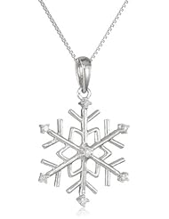 Sterling Silver Diamond Snowflake Pendant Necklace (.07 cttw, H-I color, I1-I2 Clarity), 18"