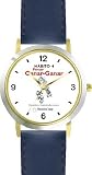 Habit 4 - Think Win-Win (Spanish Text) - DELUXE TWO-TONE WATCH from THE 7 HABITS - WATCH COLLECTION BY WATCHBUDDY&reg; - Arabic Numbers - Blue Leather Strap-Size-Large ( Men's Size or Jumbo Women's Size )
