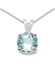 1.20 Carat Genuine Blue Topaz Sterling Silver Pendant Necklace. 18"