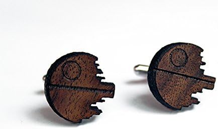 Laser cut death star cuff links made from walnut wood