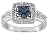 .33CTW WHITE AND IRRADIATED BLUE DIAMOND PLATINUM OVER STERLING SILVER RING