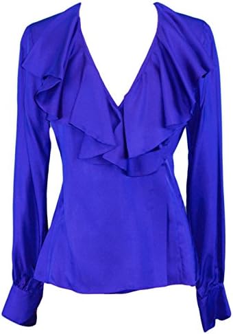 Elizabeth Mckay Women's Long Sleeve Silk Wrap Blouse 12 Blue