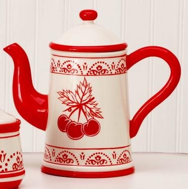 Hand Painted Ceramic Teapot Red Cherries Tea Pot