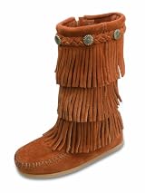 Children's 3 Layer Fringe Boot by Minnetonka Moccasins in Brown Suede