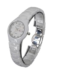 Womens White Ceramic Watch Petite Day Date Mother of Pearl Dial Konigswerk CQ41L
