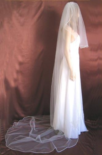 Bridal Wedding Veil Diamond Off White 2 Tier Long Cathedral Length Pencil Edge