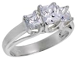 Sterling Silver .75 Carat Size Princess Cut Cubic Zirconia Bridal Ring