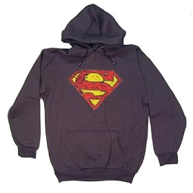 Superman Distressed Logo Charcoal Gray Hooded Sweatshirt